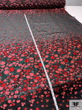 Italian Floral Fil Coupé Textured Silk Gauze-Gazar Panel - Red / Coral / Black / Hunter Green
