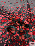 Italian Floral Fil Coupé Textured Silk Gauze-Gazar Panel - Red / Coral / Black / Hunter Green