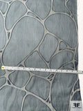 Italian Wavy Jacquard with Rock Pattern Fil Coupé Washed Finish Silk Organza - Gunmetal Grey / Grey