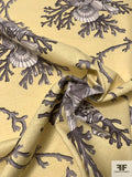 Seashells and Coral Printed Linen - Butter Yellow / Shades of Grey