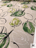 Italian Large Watercolor Leaf Printed Cotton-Linen - Green / Lime / Sand / Black