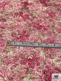 Densely Floral Printed Cotton Jacquard - Shades of Pink and Green