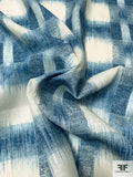 Ikat Buffalo Plaid Printed Linen - Blue / Ivory