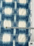 Ikat Buffalo Plaid Printed Linen - Blue / Ivory