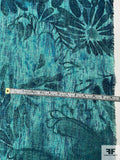 Italian Floral Collage Printed Suiting with Lurex - Turquoise / Teal / Silver