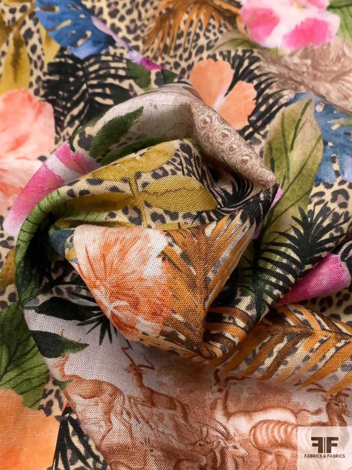 Floral and Safari Printed Rayon Challis - Multicolor