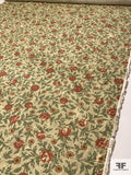 Earthy Floral Printed Linen - Green / Coral / Sand