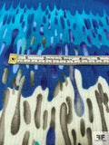 Vibrant Drip Printed Cotton Gauze - Turquoise / Blue / Grey / White