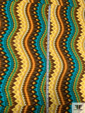 Ethnic Printed Stretch Cotton Sateen Panel - Shades of Brown / Yellow / Green