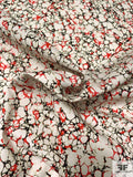 Italian Conglomerate Printed Stretch Cotton Poplin - Off-White / Coral-Red / Black
