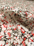 Italian Conglomerate Printed Stretch Cotton Poplin - Off-White / Coral-Red / Black