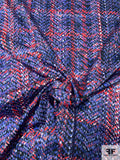Italian Pixelated Plaid Printed Fine Cotton Sateen - Periwinkle / Black / Hot Peachy-Coral