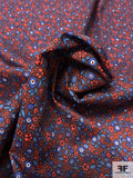 Ditsy Floral Printed Fine Cotton Broadcloth - Wine / Blue / Red
