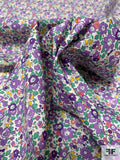 Liberty Inspired Ditsy Floral Printed Cotton Lawn - Purple / Green/ Yellow / Coral