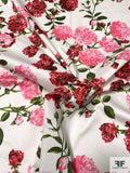Floral Printed Stretch Cotton Sateen - Pink / Mauve / Green / White