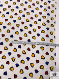 Hearts Printed Silk Crepe de Chine - Silk White / Blue / Yellow / Red