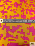 Abstract Puzzle Pieces Printed Fine Silk Twill - Highlighter Pink / Golden Yellow