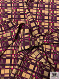 Plaid Inspired Printed Silk Crepe de Chine - Purple / Magenta / Tan / Black