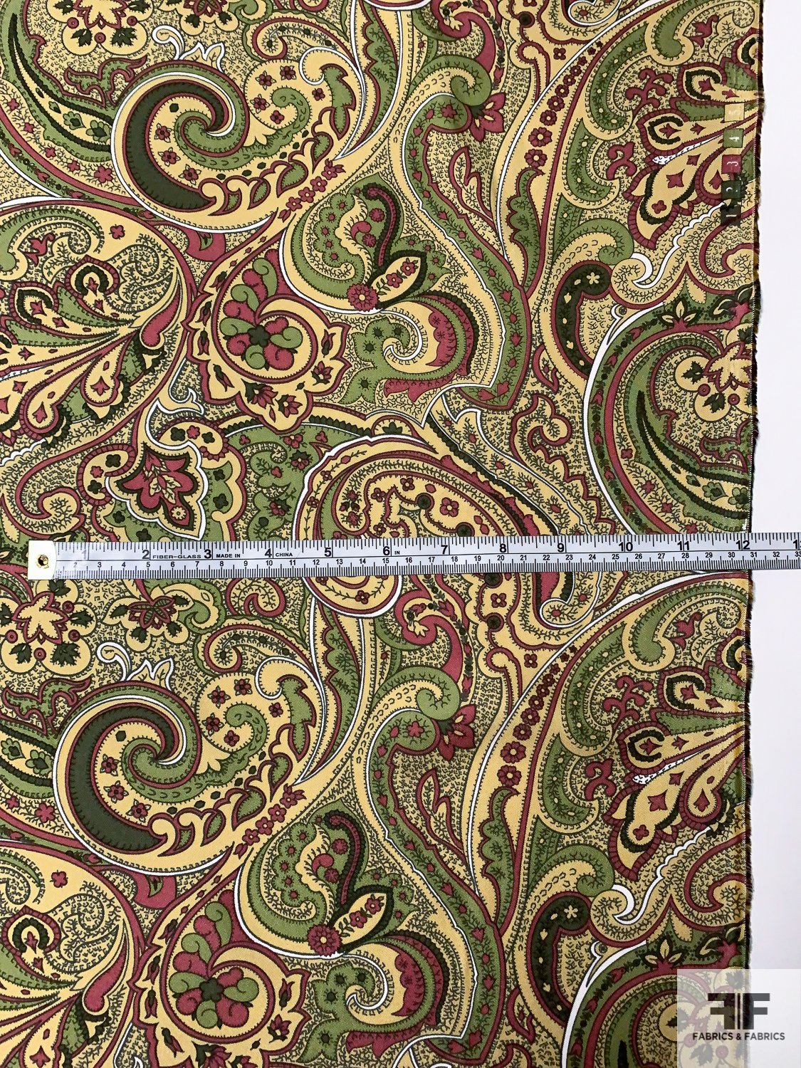 Paisley Printed Silk Twill - Shades of Green / Rose