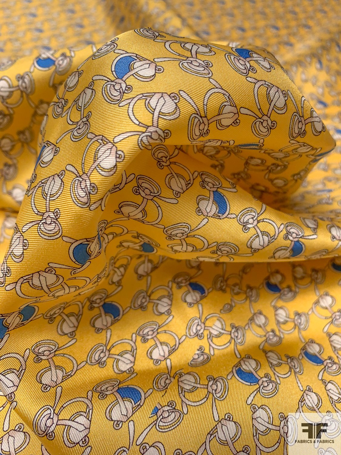 Ditsy Lamps Printed Silk Twill Panel - Yellow / Off-White / Blue