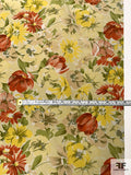 Floral Printed Silk Crepe de Chine - Shades of Green / Rusty Rose / Yellow