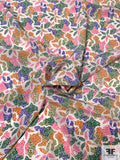 Abstract Printed Silk Crepe de Chine - Greens / Pink / Purple / Orange