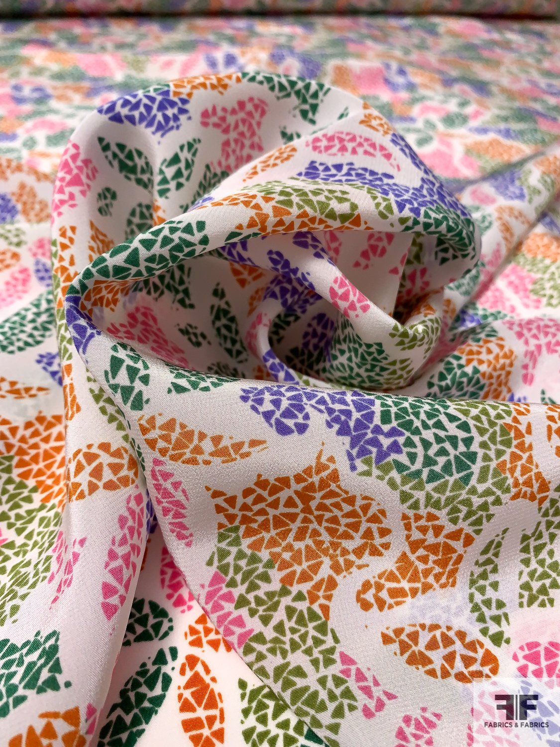 Abstract Printed Silk Crepe de Chine - Greens / Pink / Purple / Orange