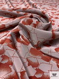 Abstract Puzzle-Like Shapes Printed Silk Crepe de Chine - Brick / Grey-Sand