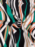 Modern Wavy Striations Printed Cotton Crepe Panel - Black / White / Coral  / Teal /  Tan