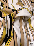 Modern Wavy Striations Printed Cotton Crepe Panel - Black / White / Yellow / Tan