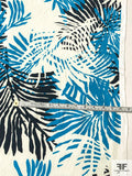 Tropical Leaf Printed Stretch  Cotton Pique - Turquoise / Navy / White