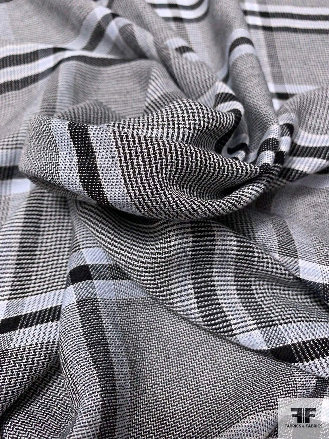 Yarn-Dyed Plaid Rayon Shirting - Black / White