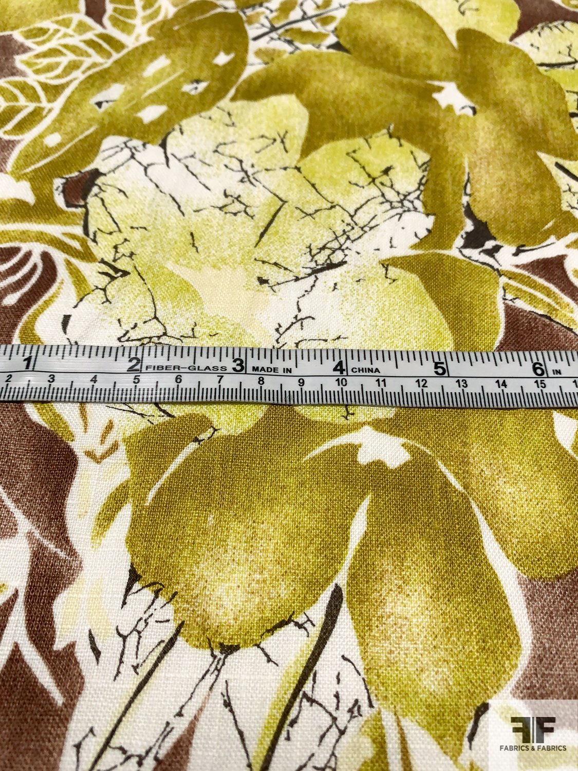 Floral Printed Linen - Chartreuse / Brown / Off-White