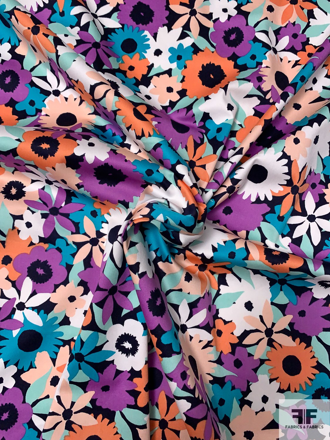 Playful Floral Printed Cotton Sateen - Multicolor