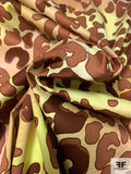 Animal-Like Pattern Printed Stretch Cotton Sateen - Dark Brown / Light Brown / Light Green