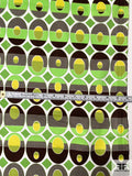 Ethnic Geometric Printed Stretch Cotton Sateen - Brown / Chartreuse / Kiwi