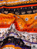 Halloween Theme Printed Stretch Cotton Sateen with Foil Print - Shades of Orange / Purple / Black