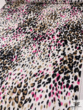 Animal Pattern Printed Stretch Cotton Sateen - White / Black / Hot Pink / Tan