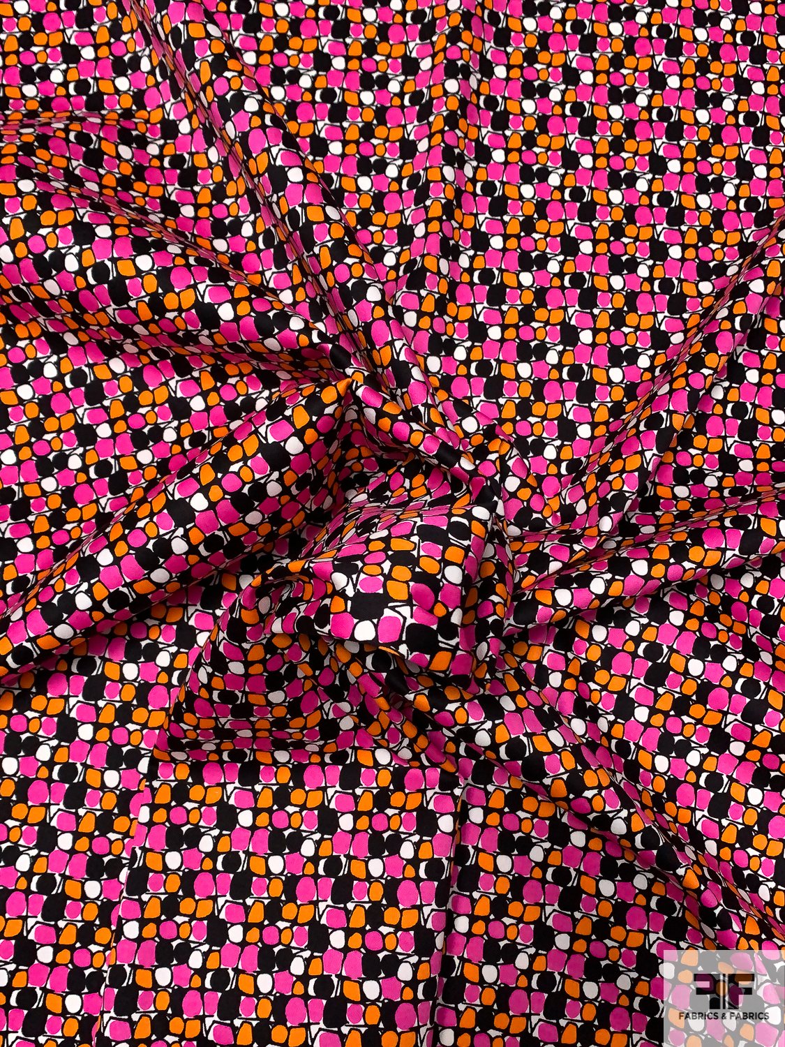 Pebble-Look Printed Stretch Cotton Sateen - Hot Pink / Orange / Black / Black