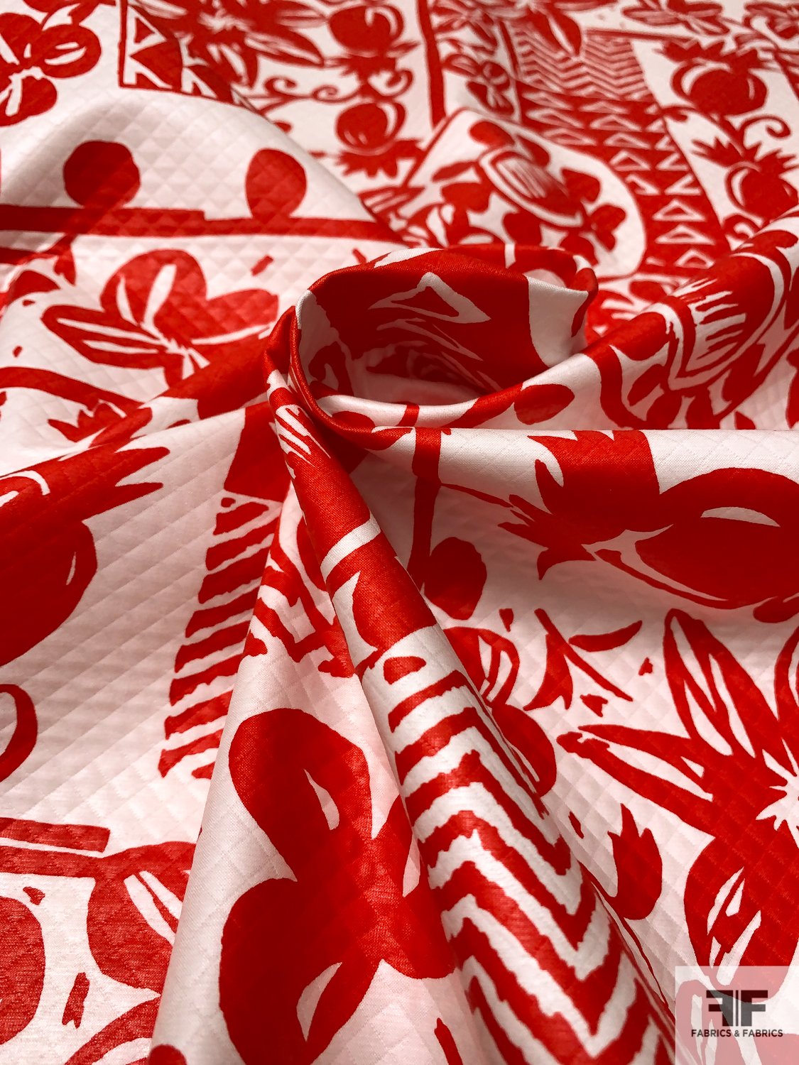 Made in France Bucol Abstract Printed Cotton Sateen Pique - Red / White