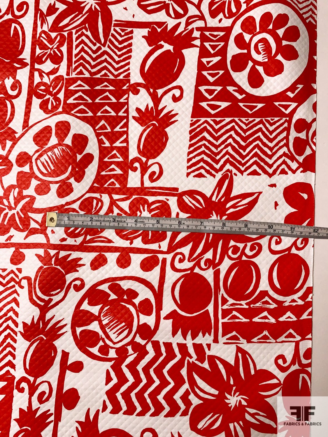 Made in France Bucol Abstract Printed Cotton Sateen Pique - Red / White
