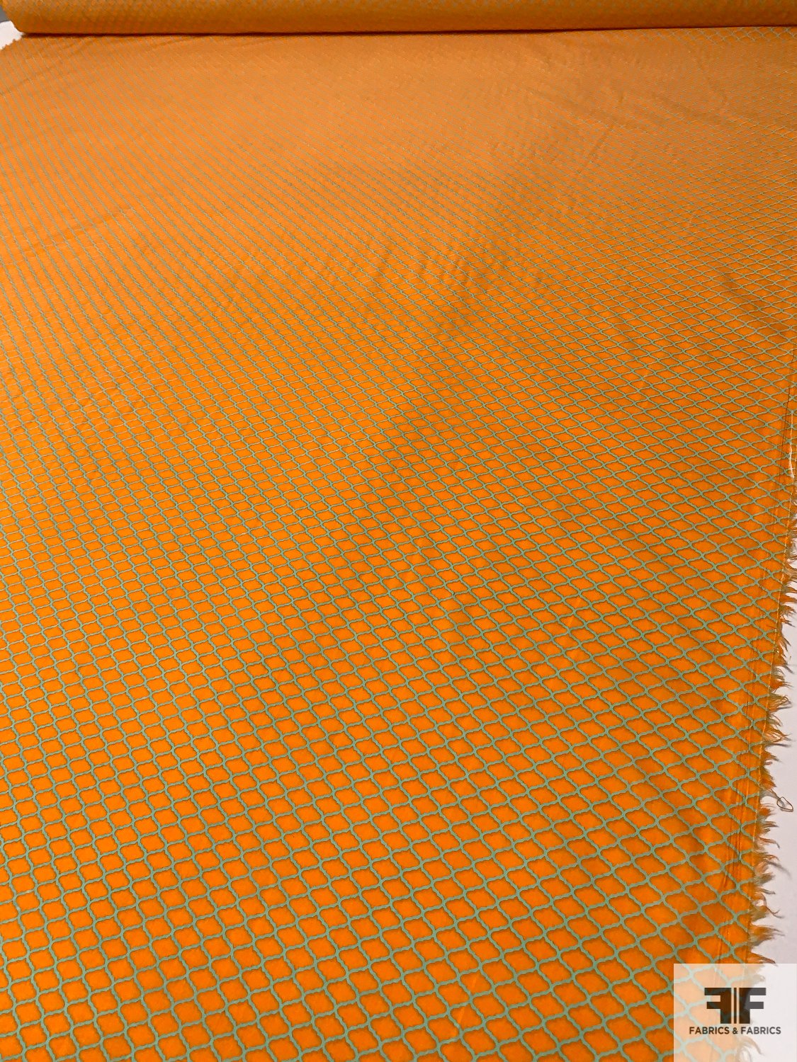 Italian Quatrefoil Printed Cotton Batiste - Orange / Mint