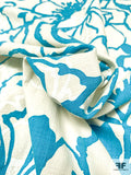 Graphic Floral Printed Linen-Weave Stretch Cotton - Turquoise / Bone / White