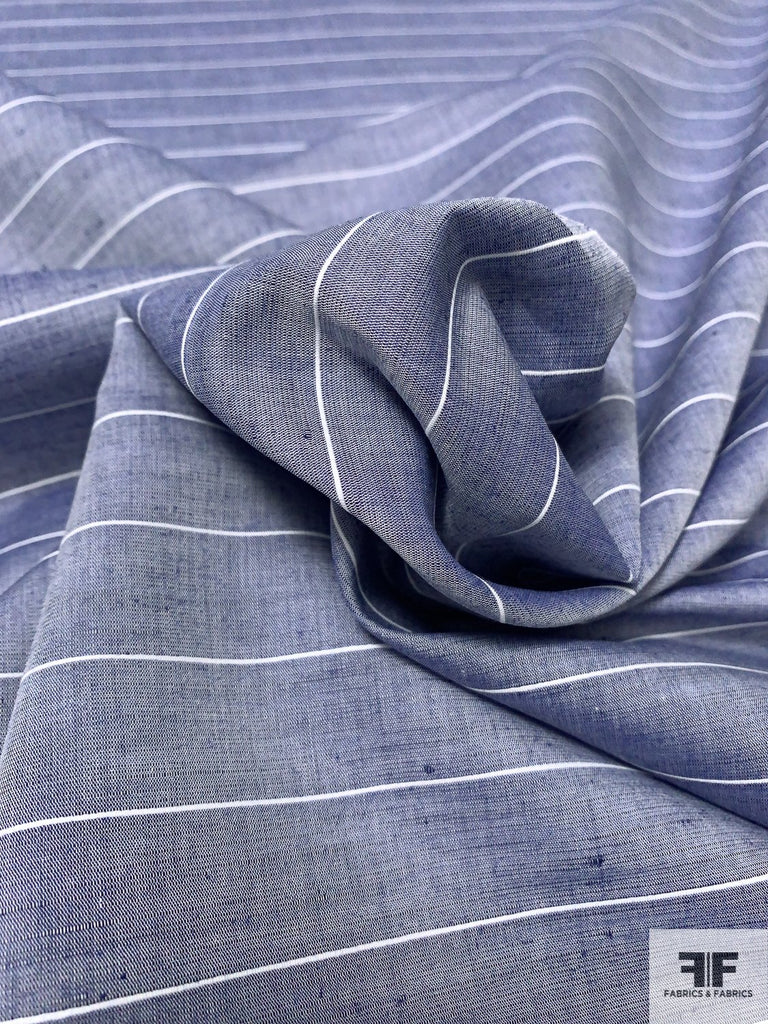 Horizontal Striped Cotton Voile-Shirting with Slight Knubs - Denim Blue ...