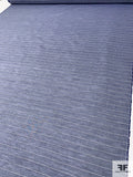 Horizontal Striped Cotton Voile-Shirting with Slight Knubs - Denim Blue / White