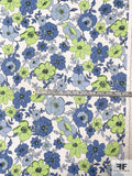 Floral Printed Slightly Textured Cotton Jacquard - Shades of Blue / Kiwi / Off-White