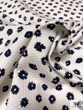 Floral Printed Honeycomb Cotton Pique - Off-White / Navy