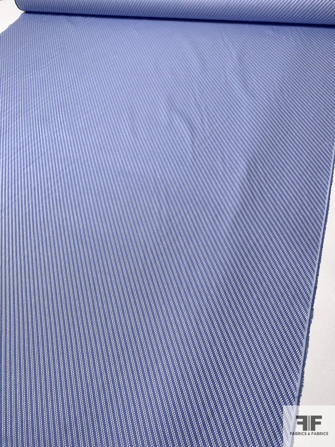 Made in Japan Finely Woven Diagonal Striped Cotton Shirting - Periwinkle Blue / White
