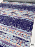 Morse Code Gone Digital Silk and Wool Printed Jacquard - Sky Blue / Purple / Blood Orange / White