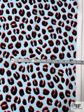 Cheetah Printed Stretch Cotton Sateen - Sky Blue / Black / Red